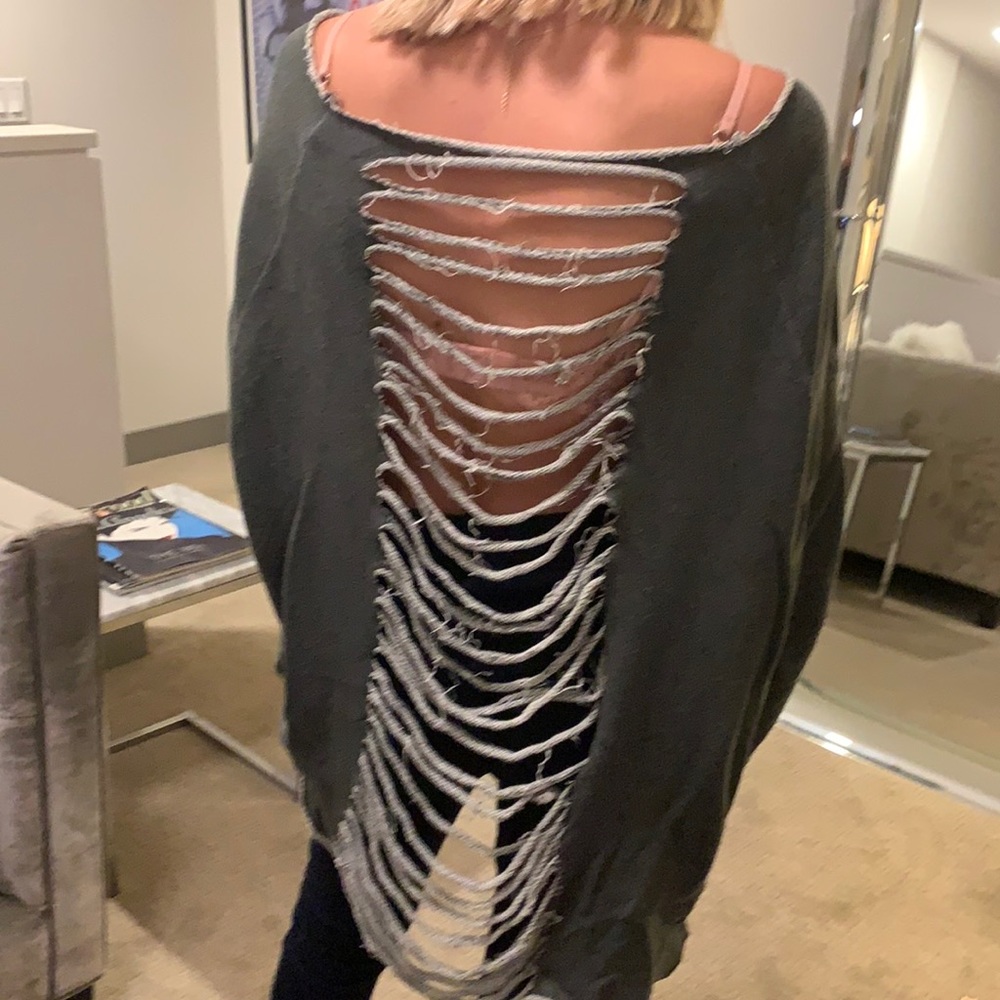 Open back distressed sweatshirt